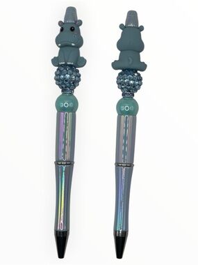Handcrafted Hippo Beaded Pen in Iridescent Blue